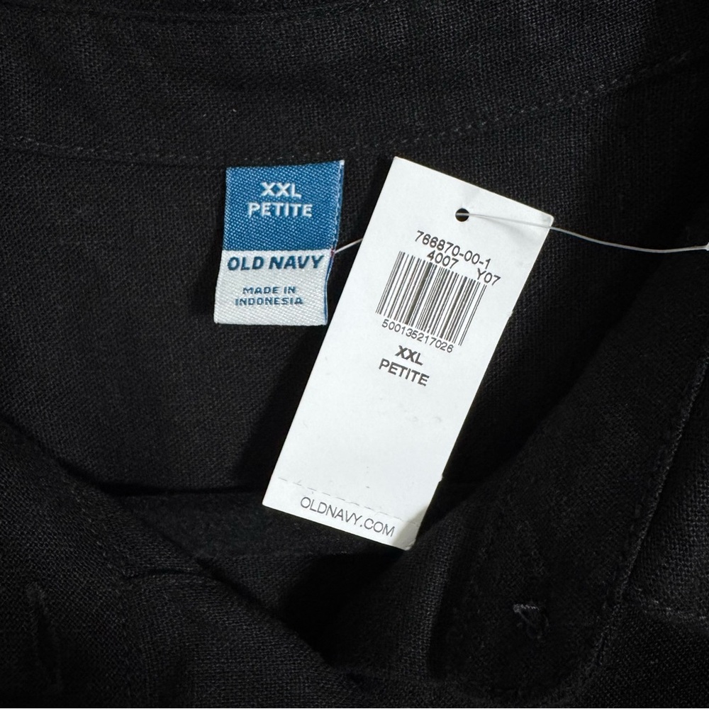 Old Navy Shirt Dress XXL Petite Black Linen Blend Button Up Fall Lagenlook NWT - Picture 2 of 12